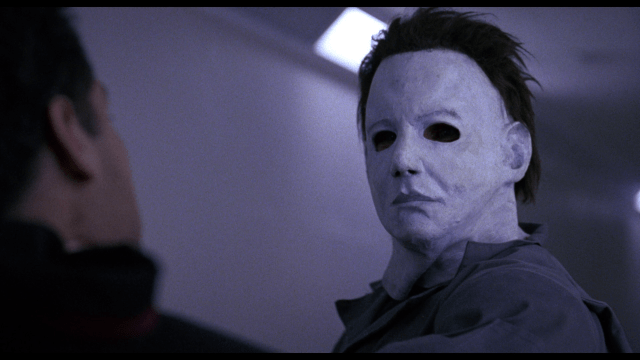 A man in a hockey mask is looking at someone in Halloween 6.