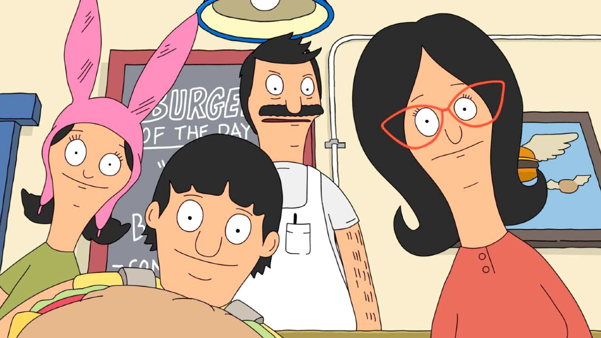 The Belcher family is looking down at something and looks shocked. 