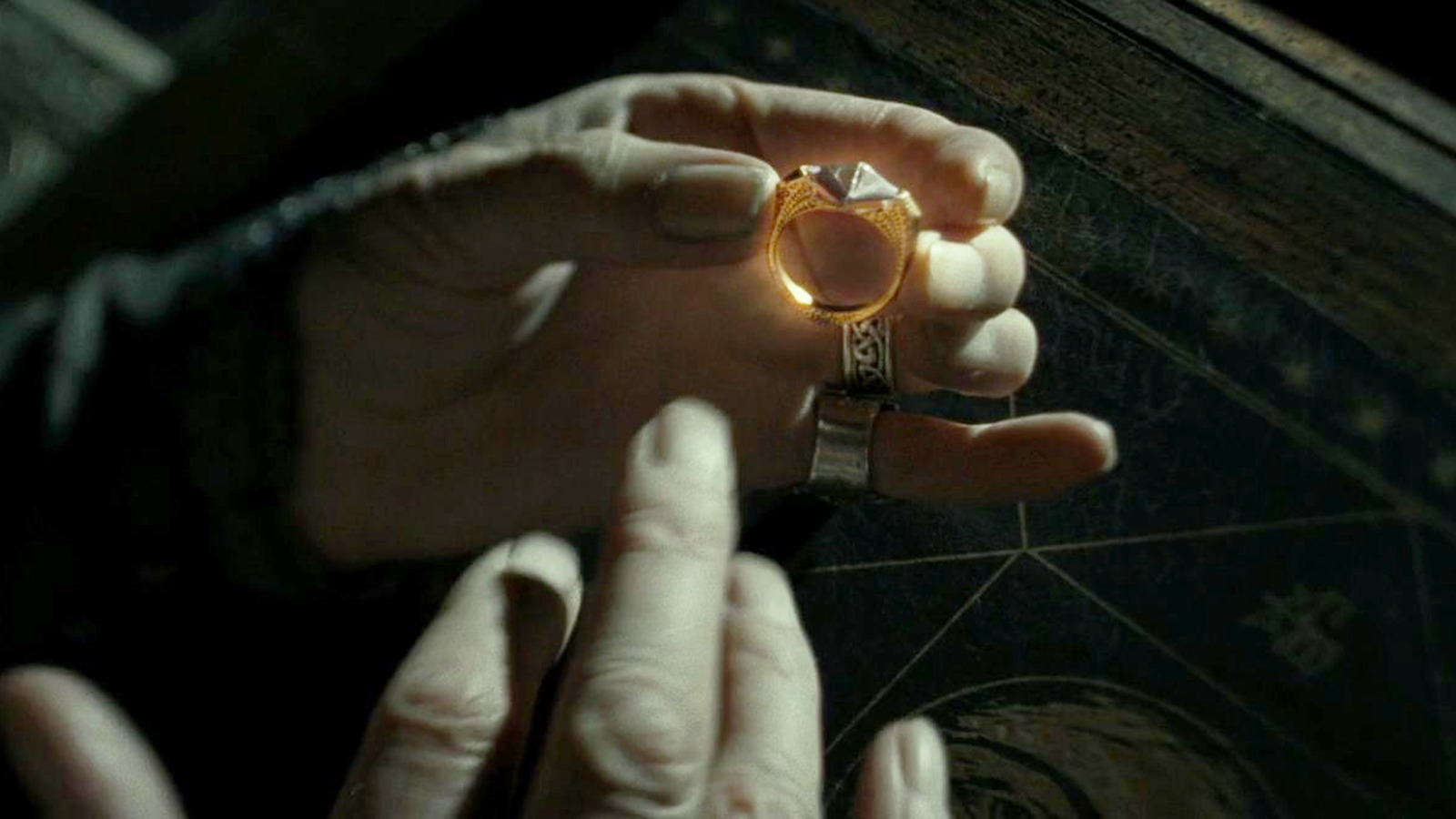 Dumbledore wearing the ring in Harry Potter