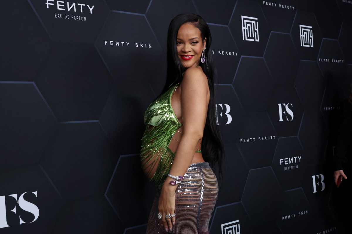 Rihanna poses for a picture as she celebrates her beauty brands fenty beauty and fenty skin at Goya Studios