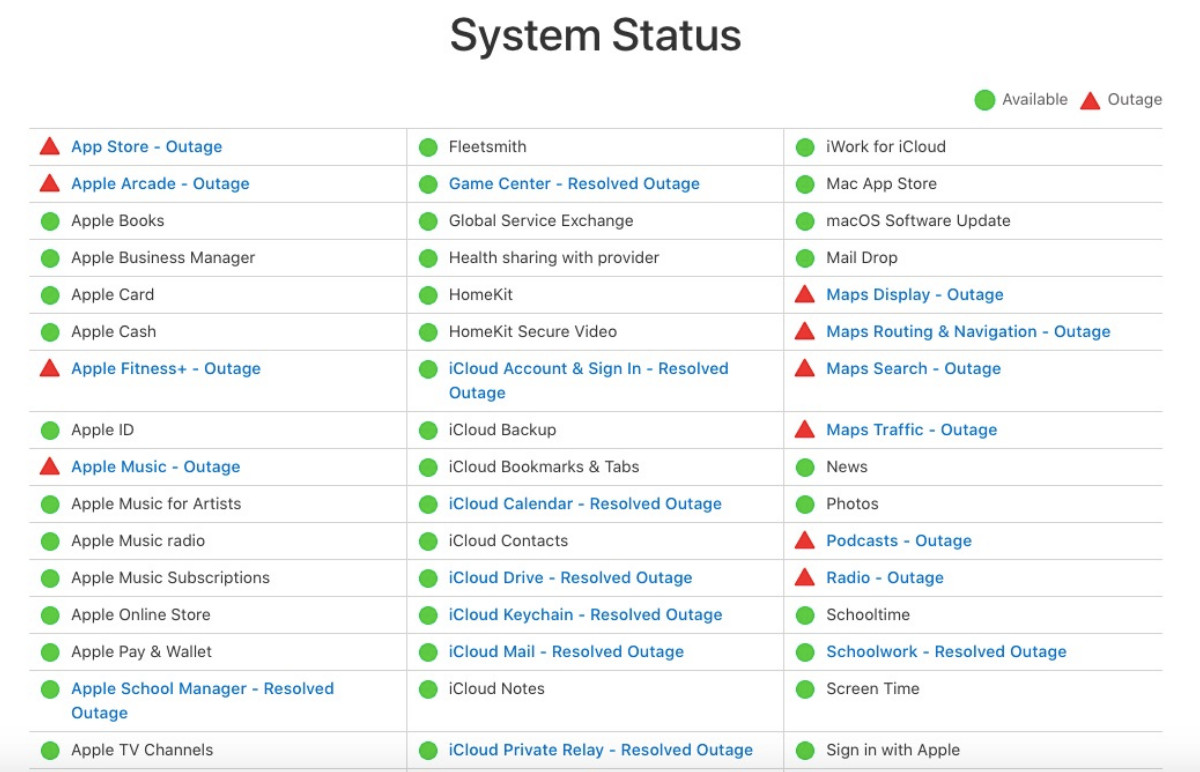 Apple system status notes outages for App Store, Mac App Store