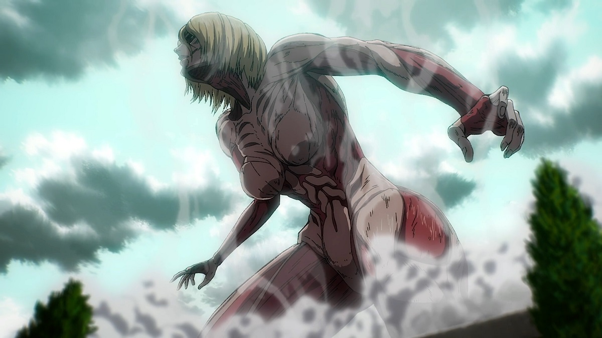 Annie's Female Titan during combat in 'Attack on Titan'.