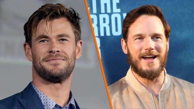 Neck-up photos of Chris Hemsworth and Chris Pratt, both smiling