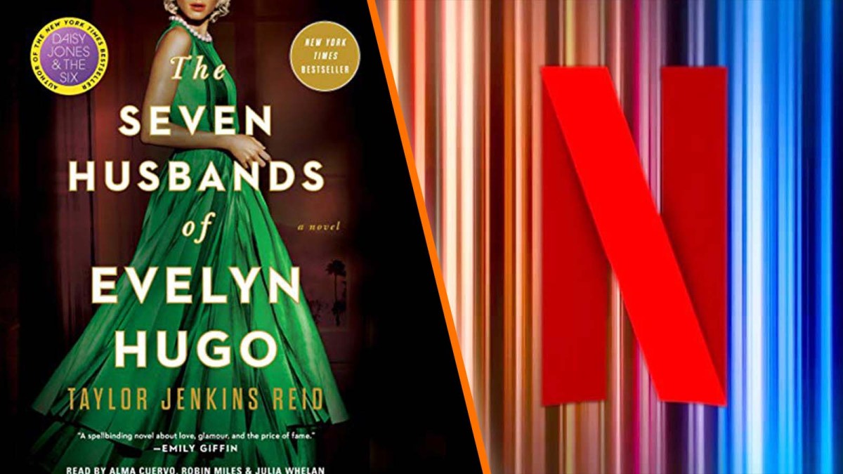 A side-by-side of the novels cover, and the Netflix logo.