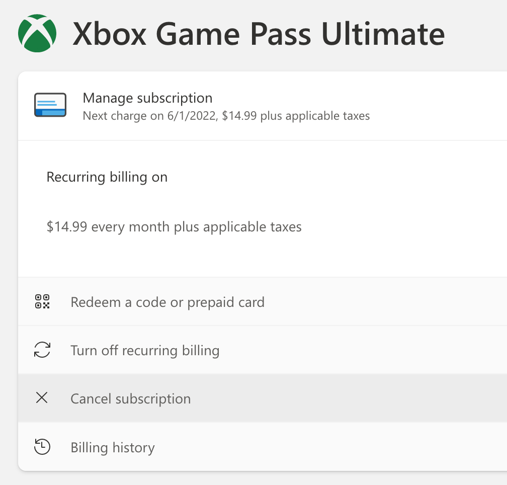 cancel game pass ultimate xbox