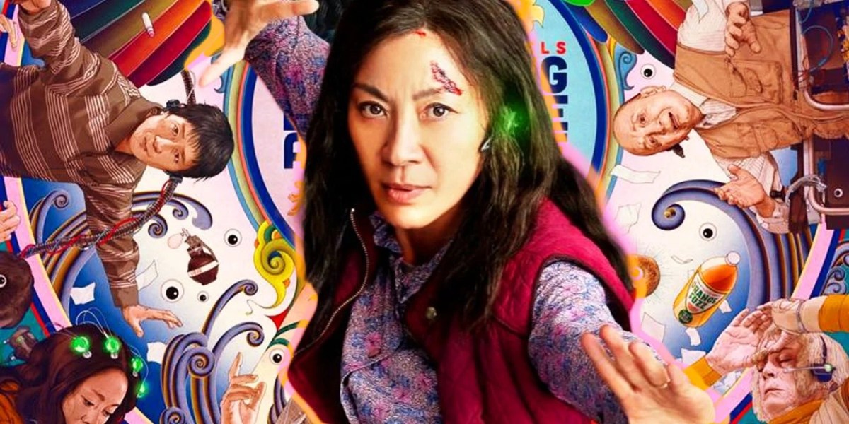 Michelle Yeoh gazes fiercely at the camera in a promo still for ‘Everything Everywhere All At Once.’