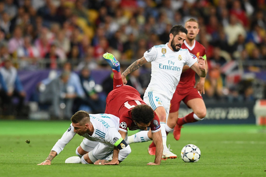 An infamous play in Champions League history, when Mo Salah was injured in the 2018 Champions League final.