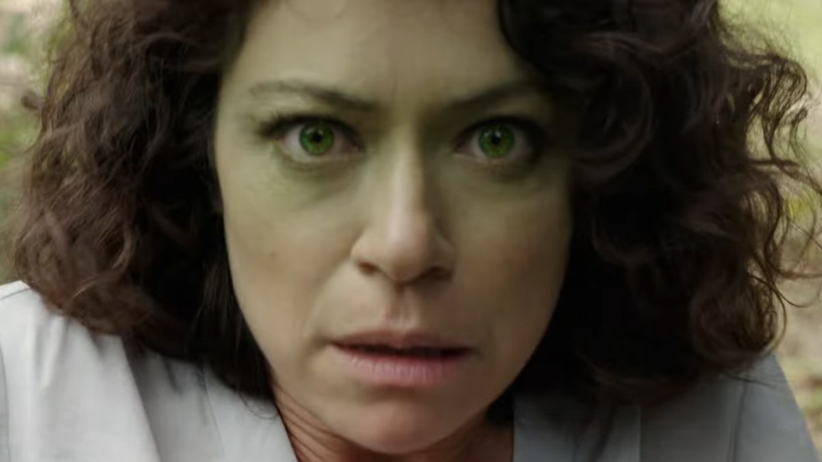 A closeup shot of Tatiana Maslany as She-Hulk