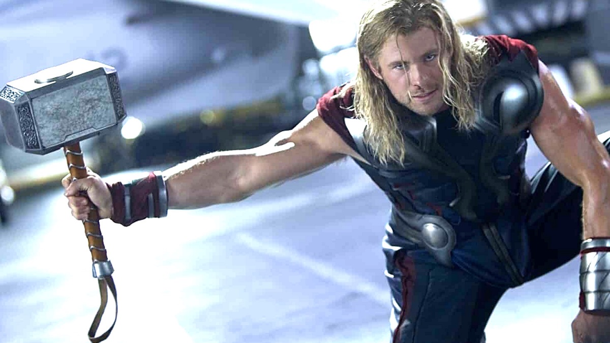 thor wields mjolnir in a still from The Avengers