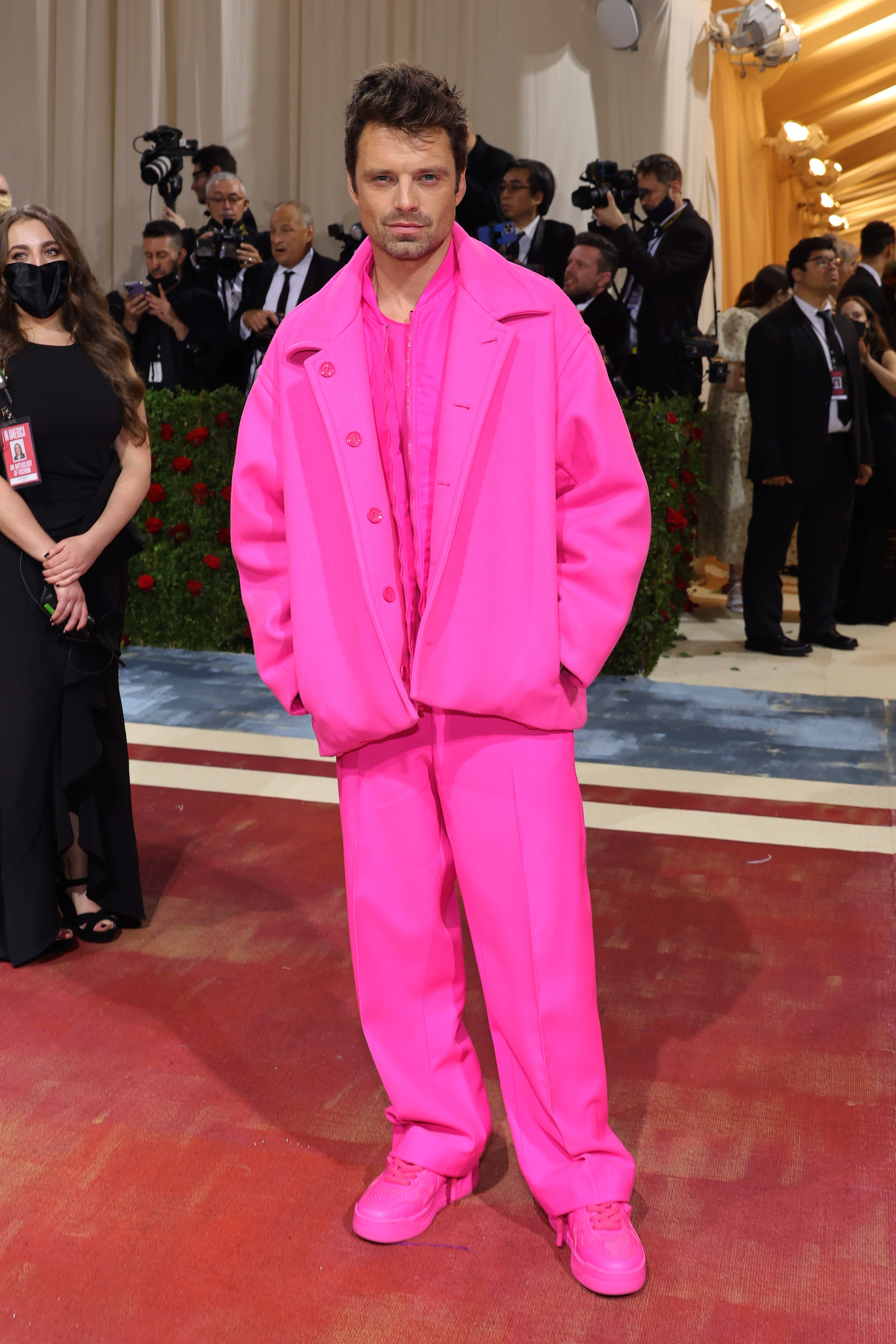 Sebastian Stan Pretty in Pink at 2022 Met Gala