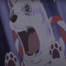 Anime pet dog screaming with his paws up