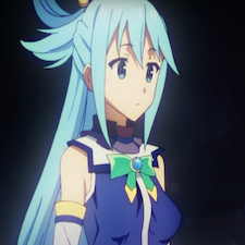 Aqua in blue outfit smiling
