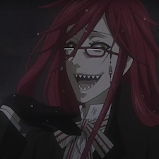 Black butler in victorian clothes and red glasses