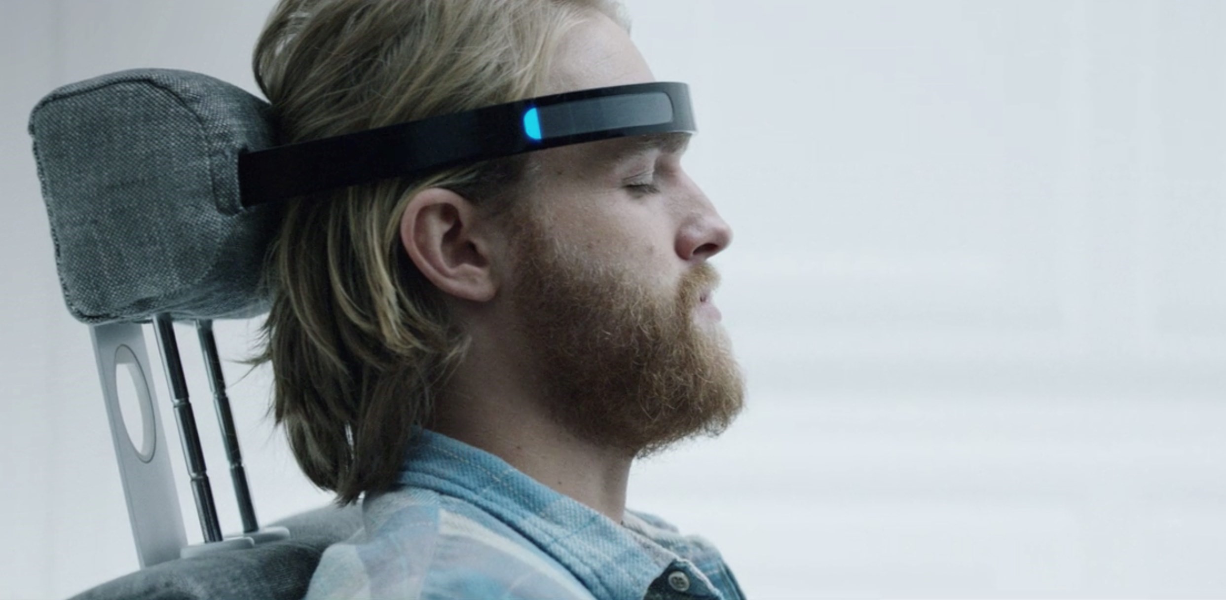 Cooper (Wyatt Russell) wears a cutting-edge VR headset in 'Black Mirror' episode 'Playtest' 