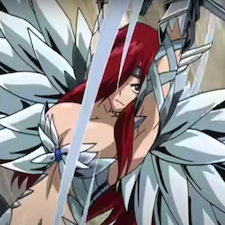 Erza in her final form swinging a blade