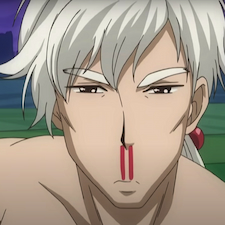 Anime guy nose bleeding and looking unimpressed