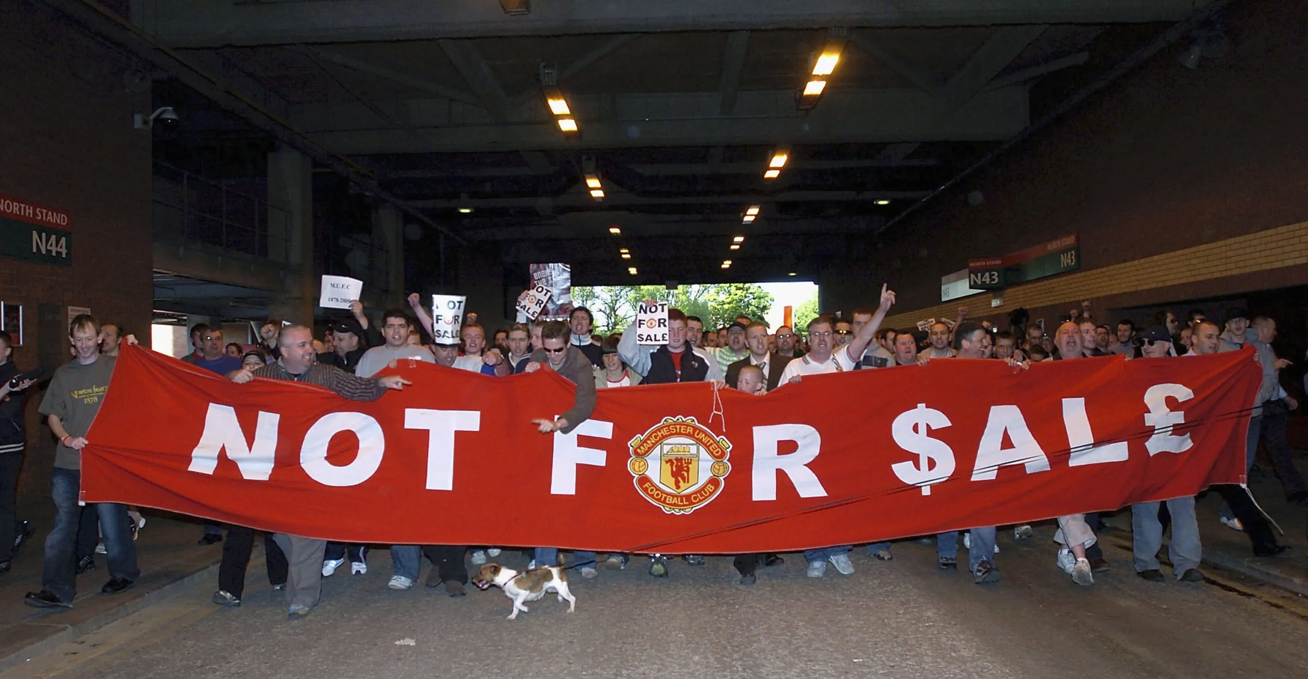 Manchester United fans seen in protest of the sale of their beloved soccer club