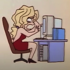 Anime girl sitting at computer and shouting at computer