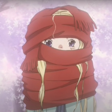 Hagusuke wrapped in a scarf