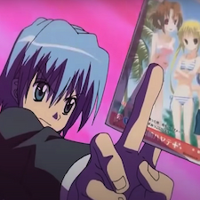 Hayate holding out a card as if he was in YU-GI-OH