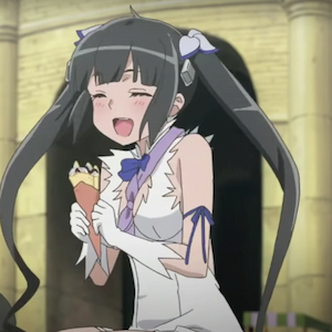 Anime girl looking delighted and holding onto ice cream