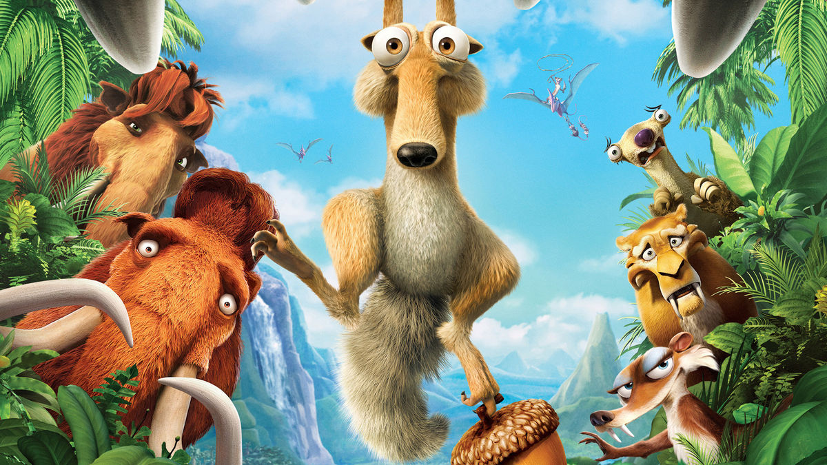 Scrat is surrounded by characters from Ice Age. 
