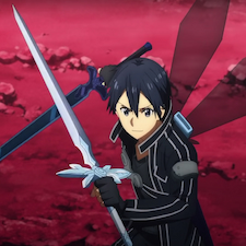 Kiritoin black uniform with his sword drawn