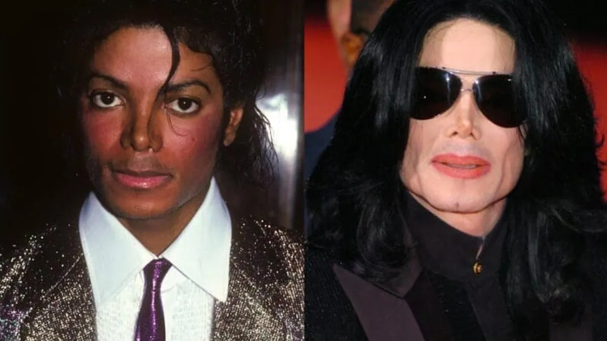 A side by side of Michael Jackson is shown. 