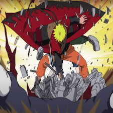 Naruto with red jacket smashing into the earth