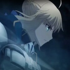 Saber in battle looking at an enemy