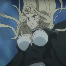 Sekirei hair blowing in the wind and wearing a black cape