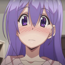 Suzuka with purple hair looking embarrassed