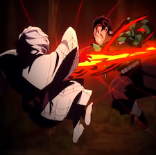 Tanjiro slashing at Rui