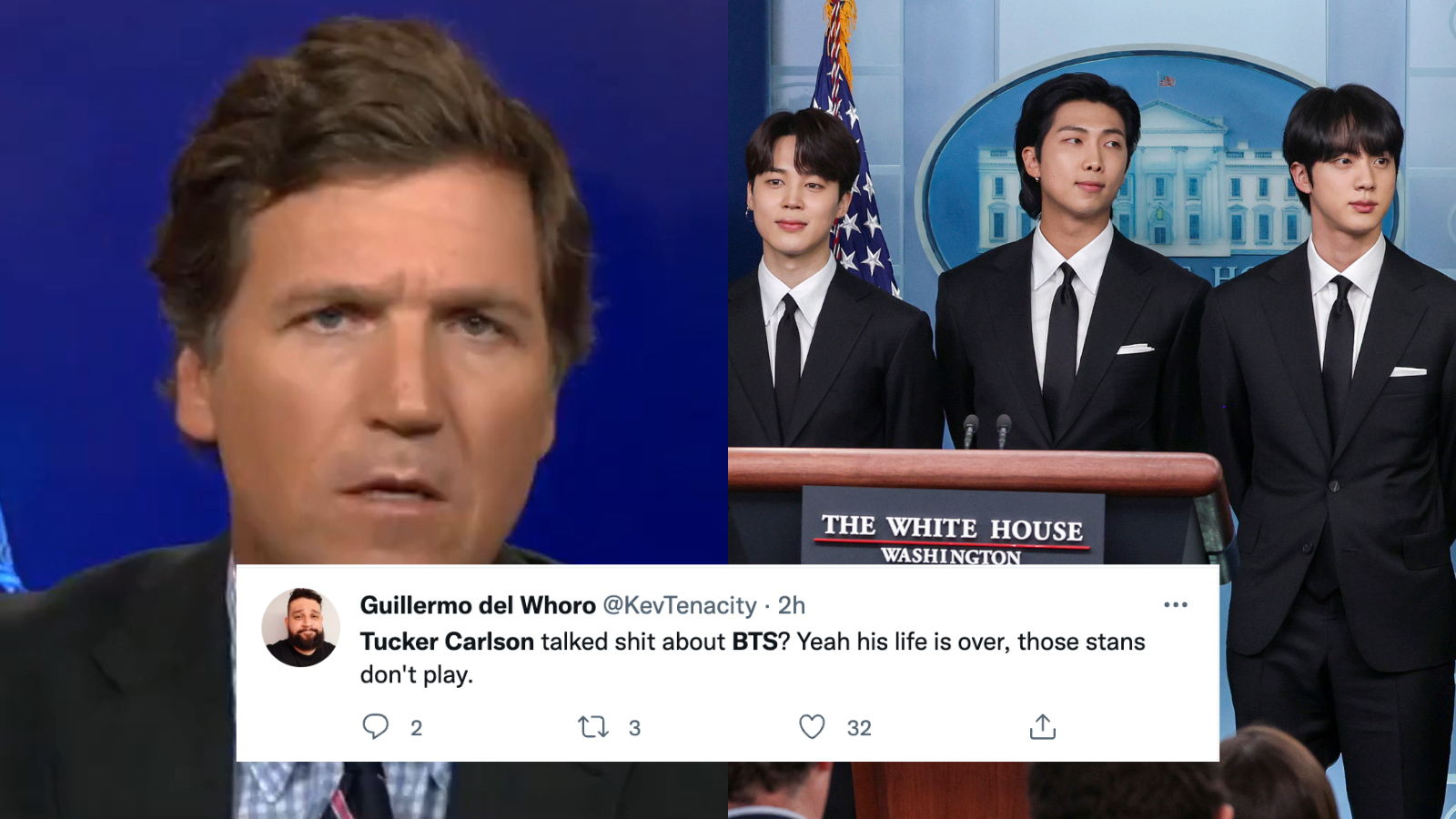 BTS Army Fights Tucker Carlson for Slamming Group's White House Speech