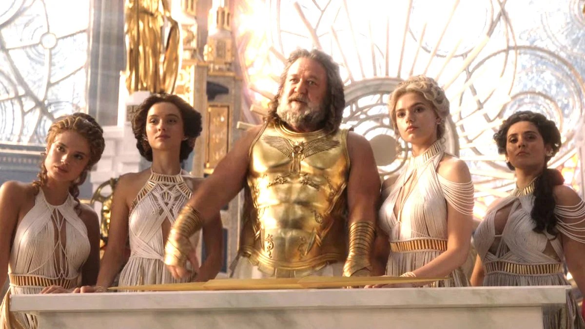 Zeus in Omnipotence City surrounded by his mistresses