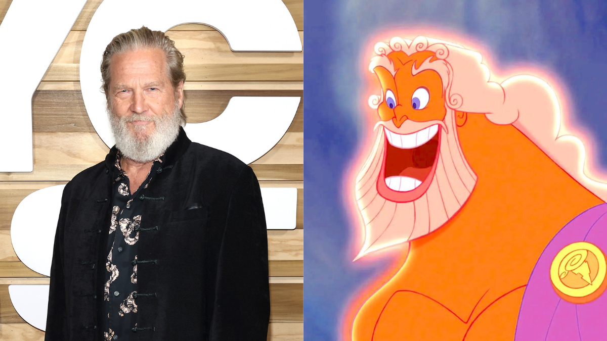 Jeff Bridges next to Zeus from Disney's 'Hercules'