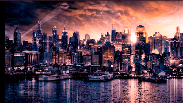 An illustration of Gotham’s skyline from DC Comics