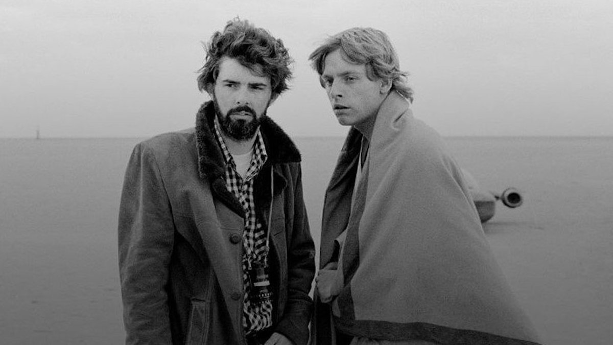 George Lucas and Mark Hamill on set