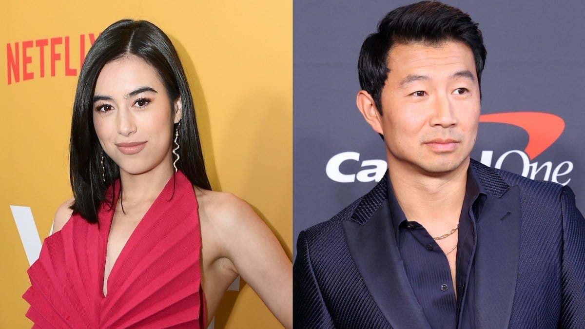 Two photos side by side of Jade Brender and Simu Liu on the red carpet