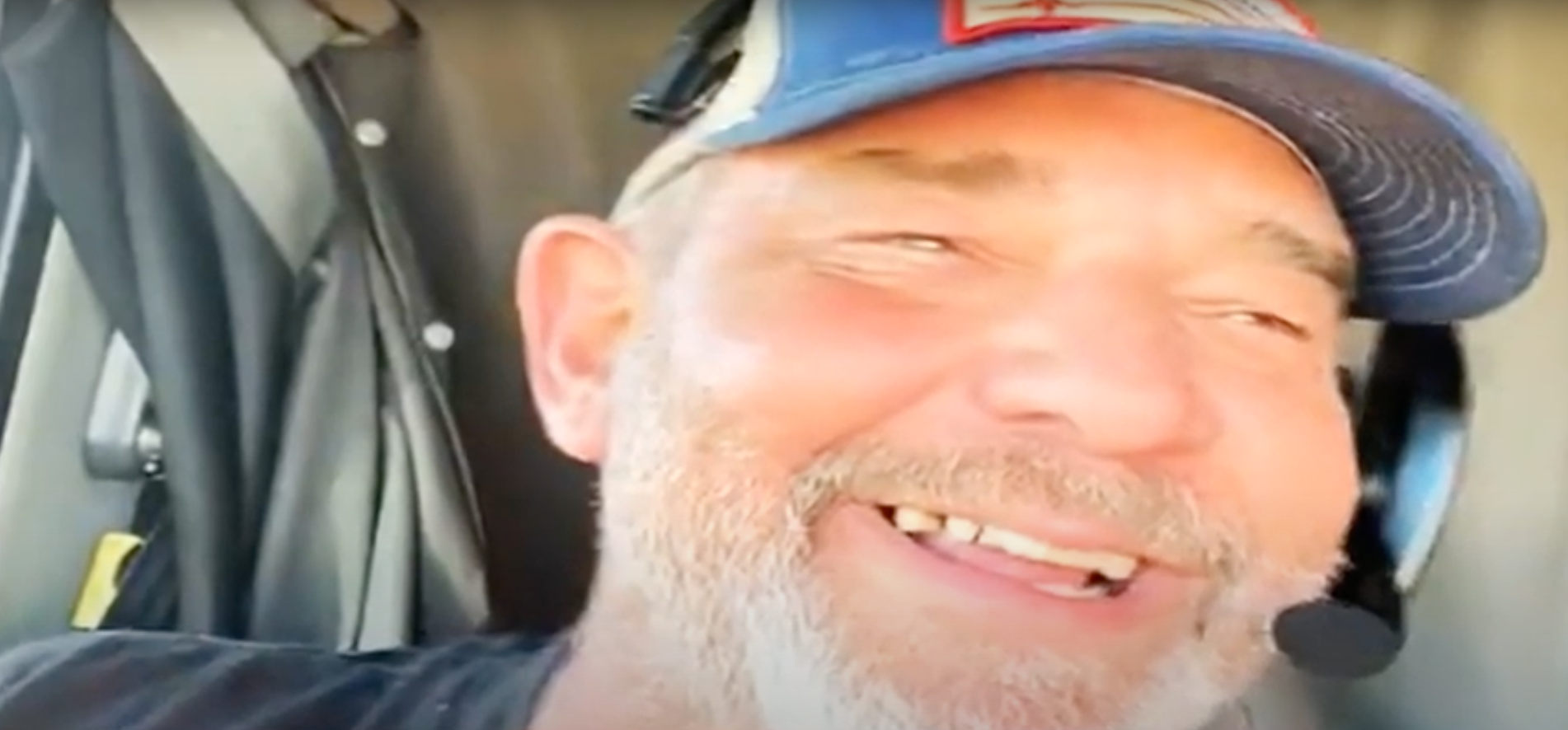 Steve Raley aka Pissed Off Trucker on TikTok records in the cabin of his 2019 Volvo Semi