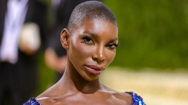 Michaela Coel stuns in a blue sequen gown at the Met Gala 2021.