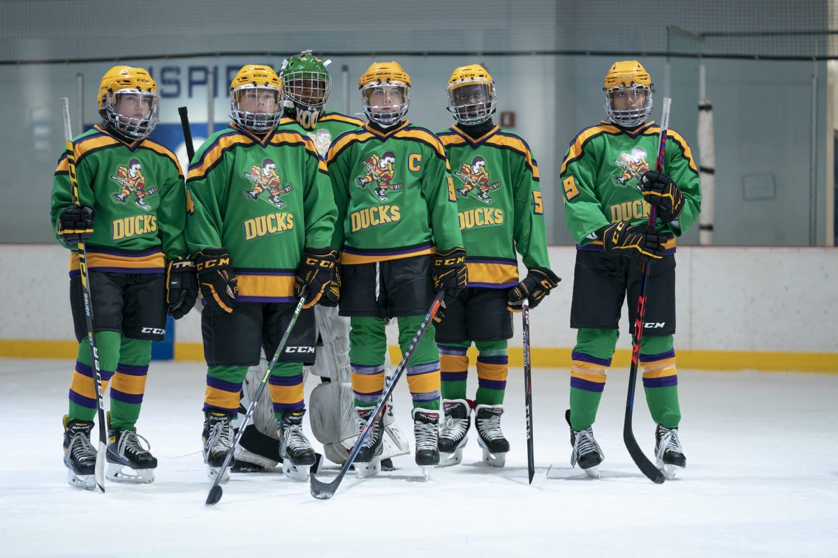 A ragtag team of kids in hockey gear