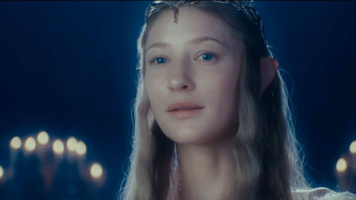 Cate Blanchett as Galadriel in ‘Lord of the Rings: The Fellowship of the Ring’ gazing serenely
