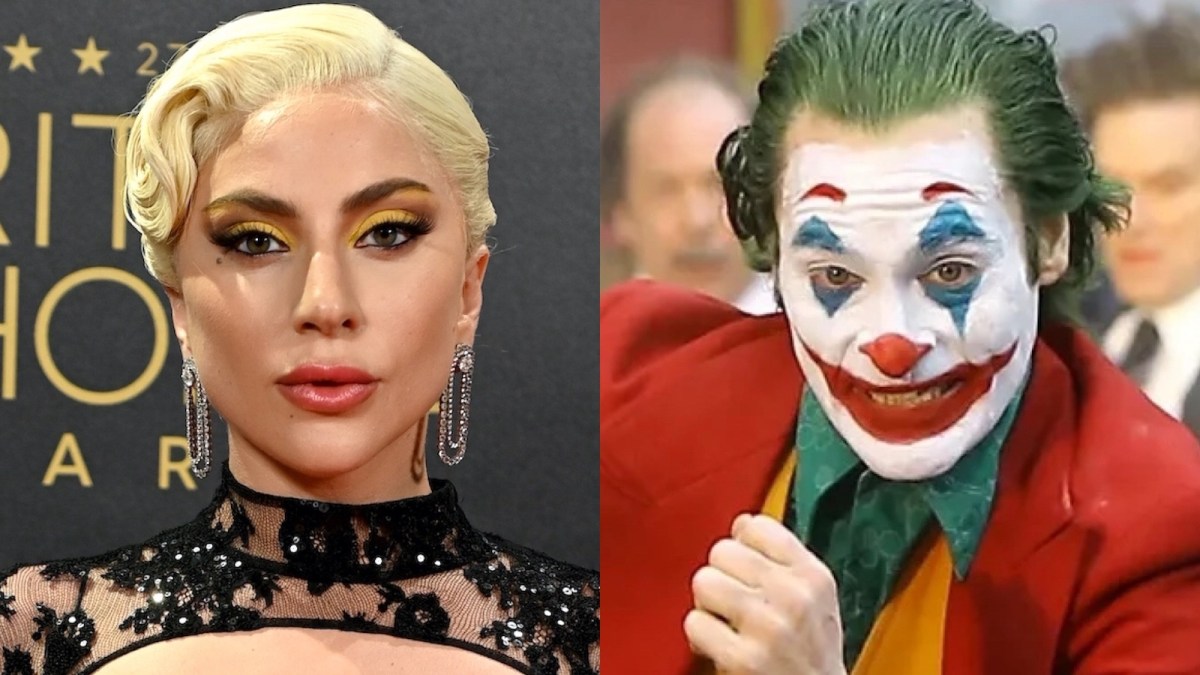 side by side image of Lady Gaga and Joaquin Phoenix as the Joker