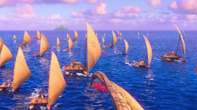 An animation still of traditional Polynesian on the sea