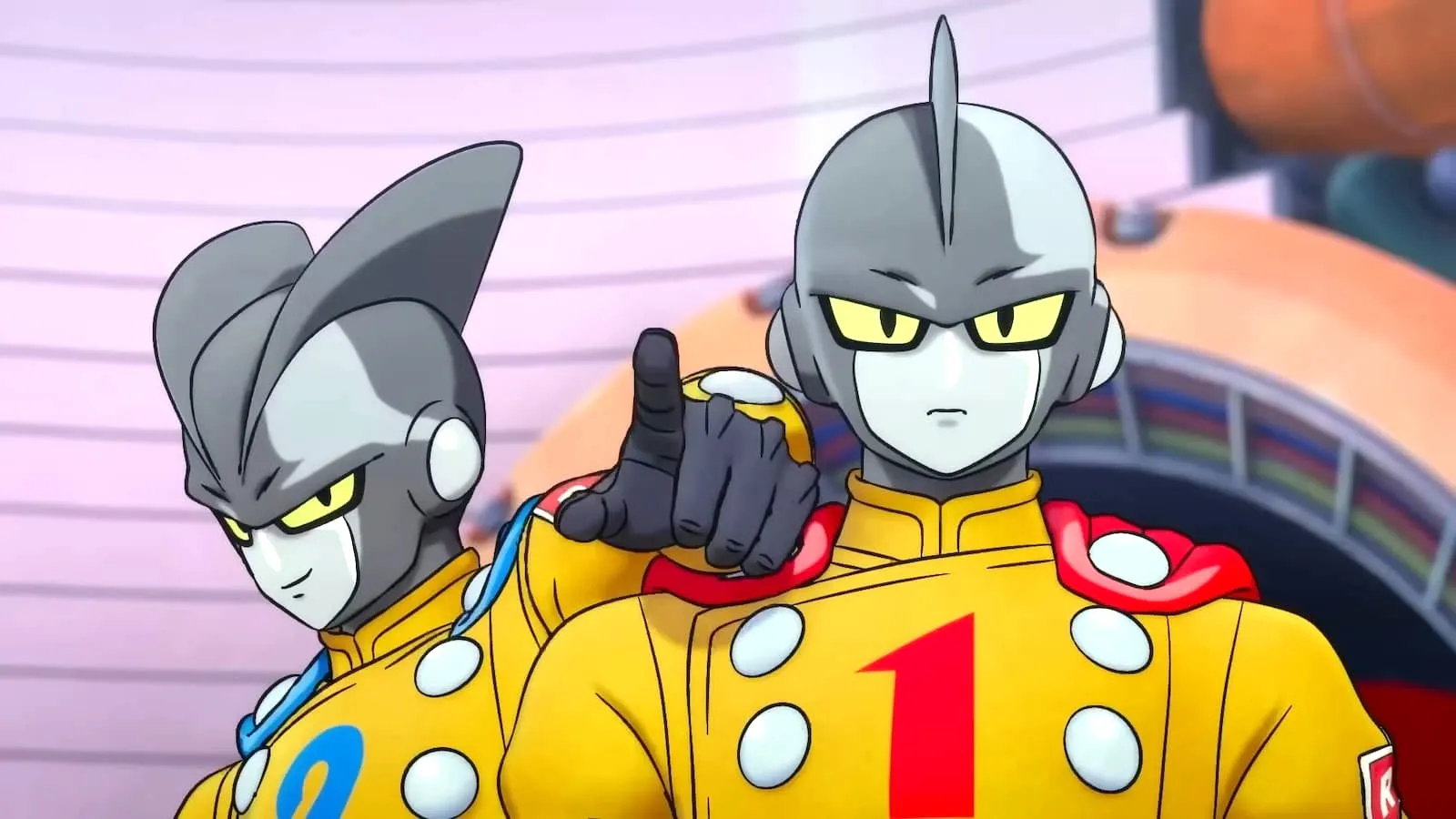 Animated image of 'Dragon Ball Super Super Hero' series' Gamma 1 and Gamma 2 standing side by side