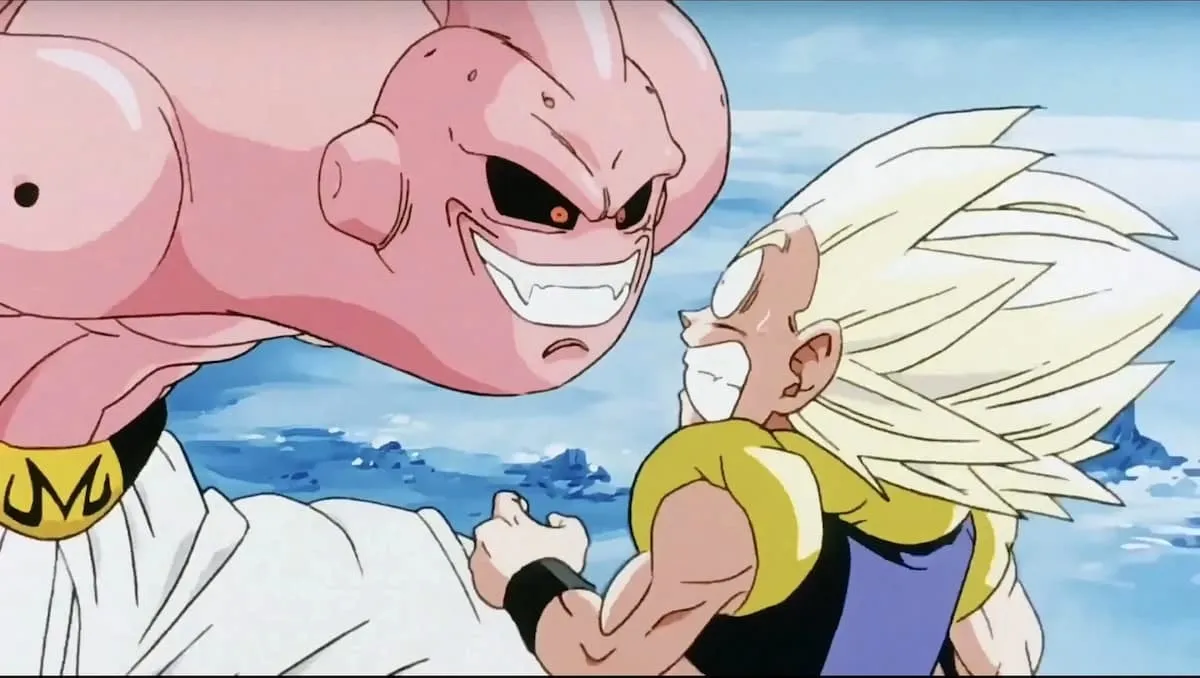 Super Buu in 'Dragon Ball Z' is talking to another character.