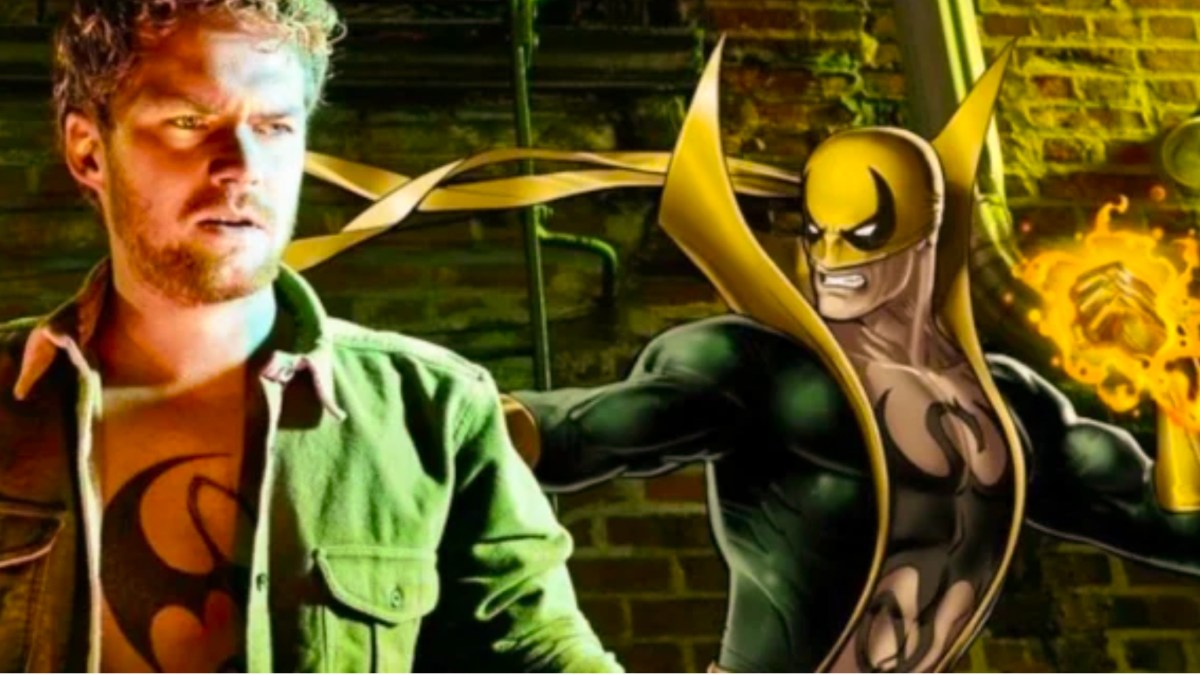 Finn Jones in character as Iron Fist, next to an illustration of the character from Marvel Comics