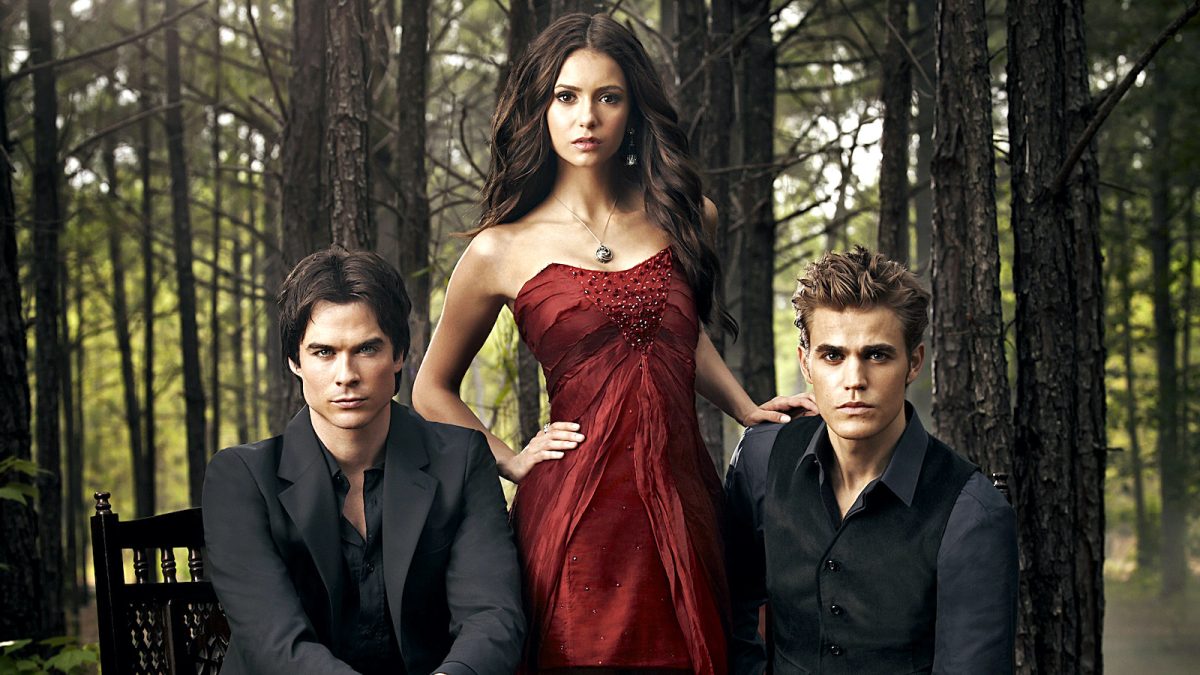 Ian Somerhalder, Nina Dobrev, and Paul Wesley in a poster for 'The Vampire Diaries