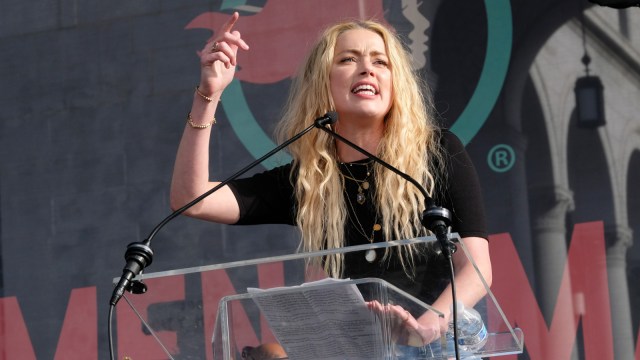 Actress Amber Heard speaks at the 4th Annual Women's March LA: Women Rising at Pershing Square on January 18, 2020 in Los Angeles, California.
